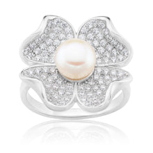 Load image into Gallery viewer, Sterling Silver Freshwater Pearl and Zirconia Flower Ring