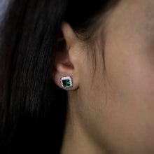 Load image into Gallery viewer, Sterling Silver Green and White Zirconia Cushion Cut Stud Earrings