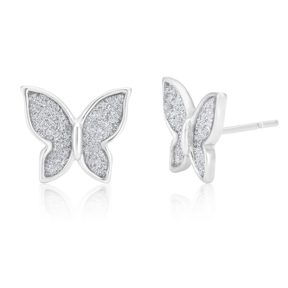 Sterling Silver Stardust Butterfly Stud Earrings Rhodium Plated