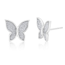 Load image into Gallery viewer, Sterling Silver Stardust Butterfly Stud Earrings Rhodium Plated