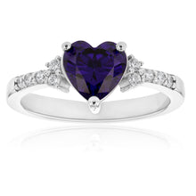 Load image into Gallery viewer, Sterling Silver Purple and White Zirconia Heart Ring