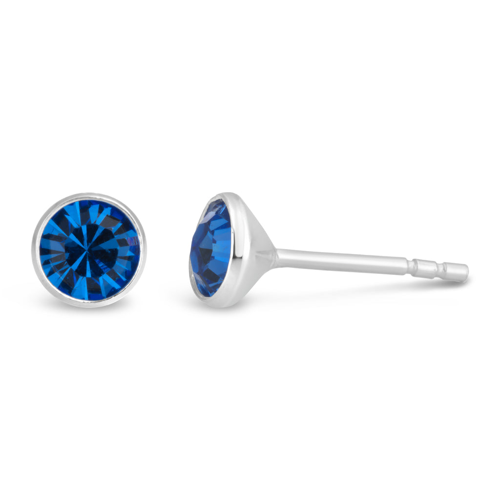 Sterling Silver 5mm Blue Zirconia Bezel Stud Earrings