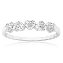 Load image into Gallery viewer, Sterling Silver 0.02 Carat Five Hearts Diamond Ring with 5 Brilliant Cut Diamonds