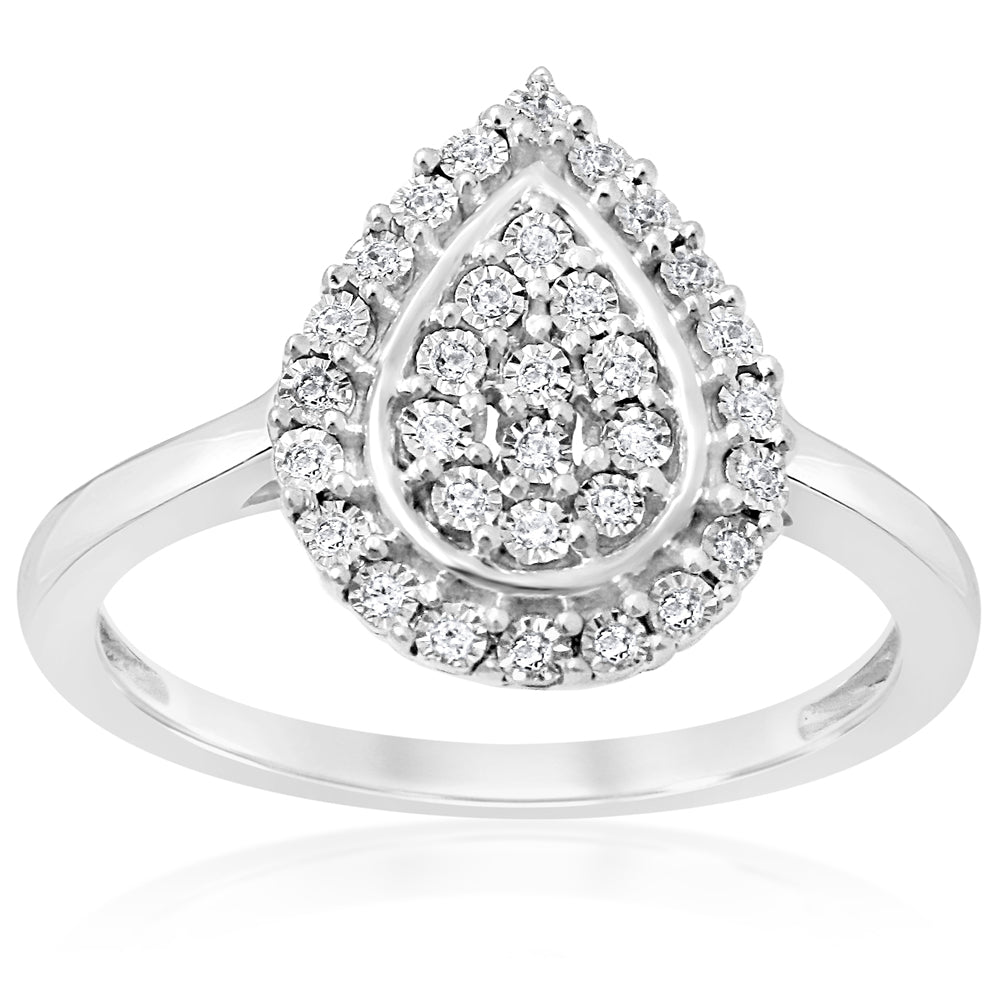 Sterling Silver 10 Points Diamond Dress Ring