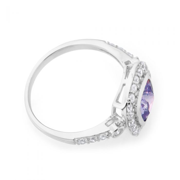 Sterling Silver Lavender and White Zirconia Square Halo Ring