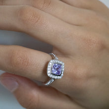 Load image into Gallery viewer, Sterling Silver Lavender and White Zirconia Square Halo Ring