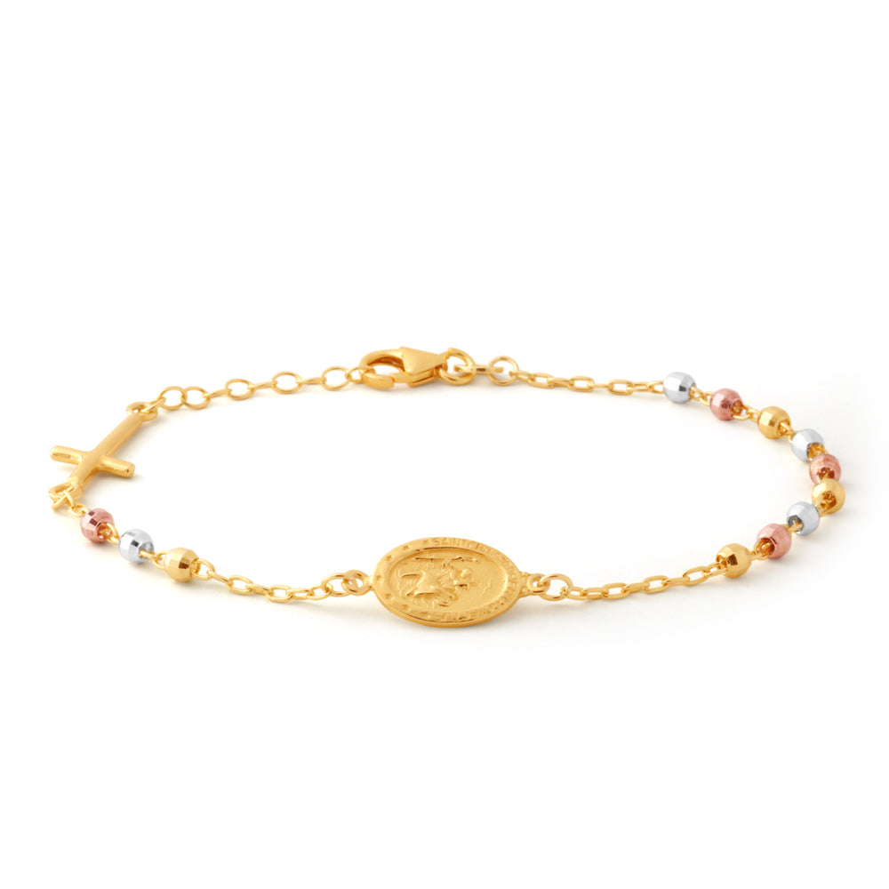 Sterling Silver and Gold Plated Oval Medallion and Cross Bracelet