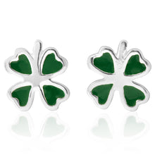 Load image into Gallery viewer, Sterling Silver 4 Leaf Heart Clover Green Stud Earrings