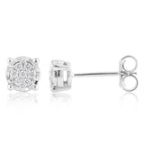 Diamond Stud Earrings set with 14 Brilliant Diamonds in Sterling Silver