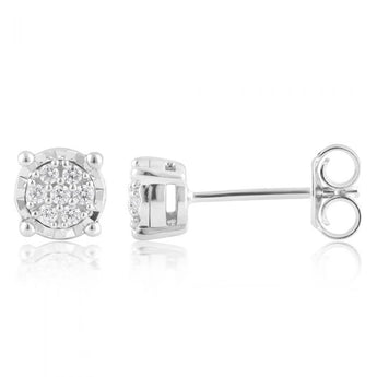 Diamond Stud Earrings set with 14 Brilliant Diamonds in Sterling Silver