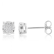 Load image into Gallery viewer, Sterling Silver Diamond Stud Earrings set with 14 Brilliant Diamonds