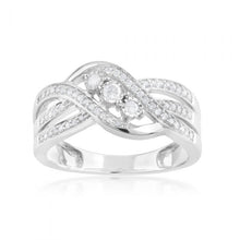 Load image into Gallery viewer, Sterling Silver 1/4 Carat Diamond  Ring with 3 Offset Feature Diamonds Ring Size O