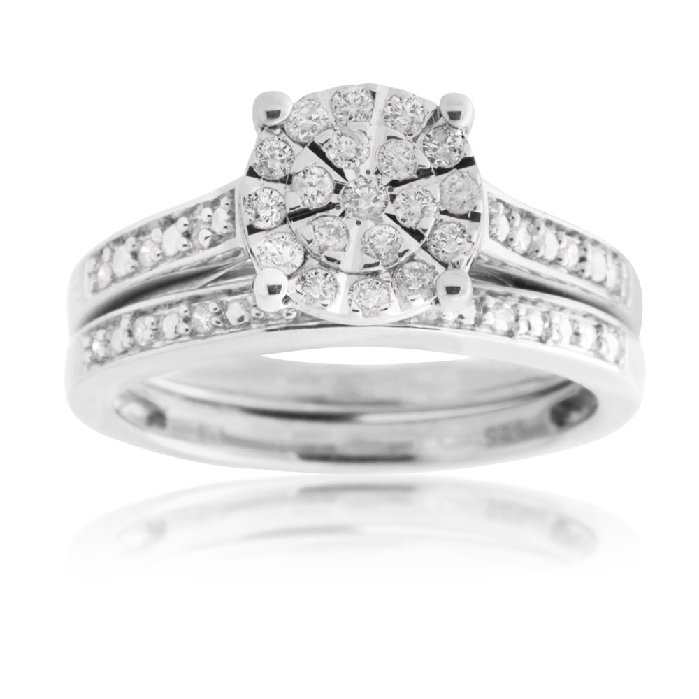 Sterling Silver 1/3 Carat Diamond Bridal Ring Set