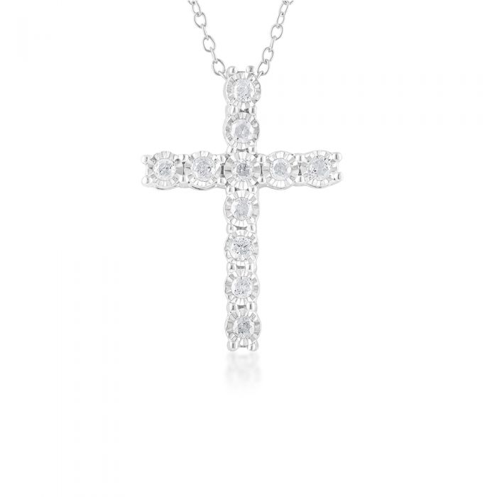 Sterling Silver Diamond Cross Pendant on 46cm Chain