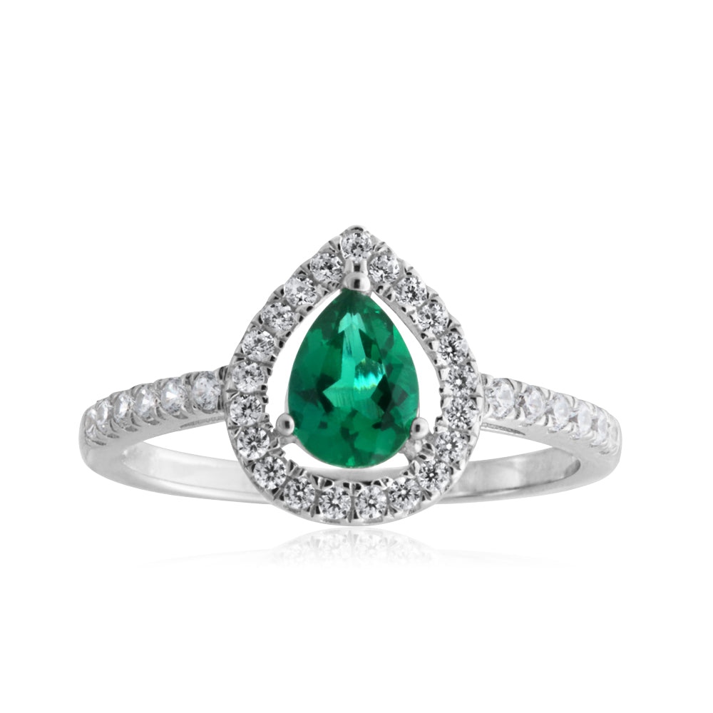 Sterling Silver Created Emerald and Zirconia Set Ring *Resize 1-2 Sizes Up*