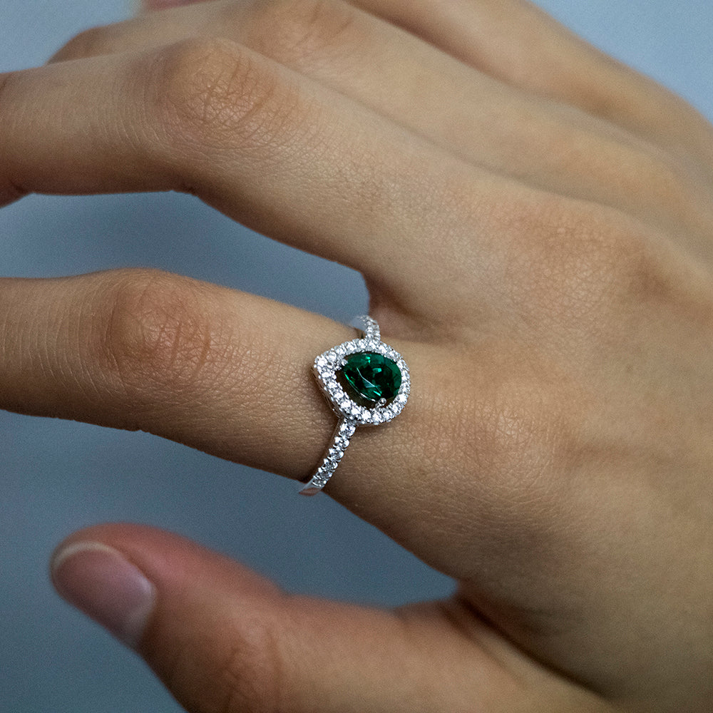 Sterling Silver Created Emerald and Zirconia Set Ring *Resize 1-2 Sizes Up*