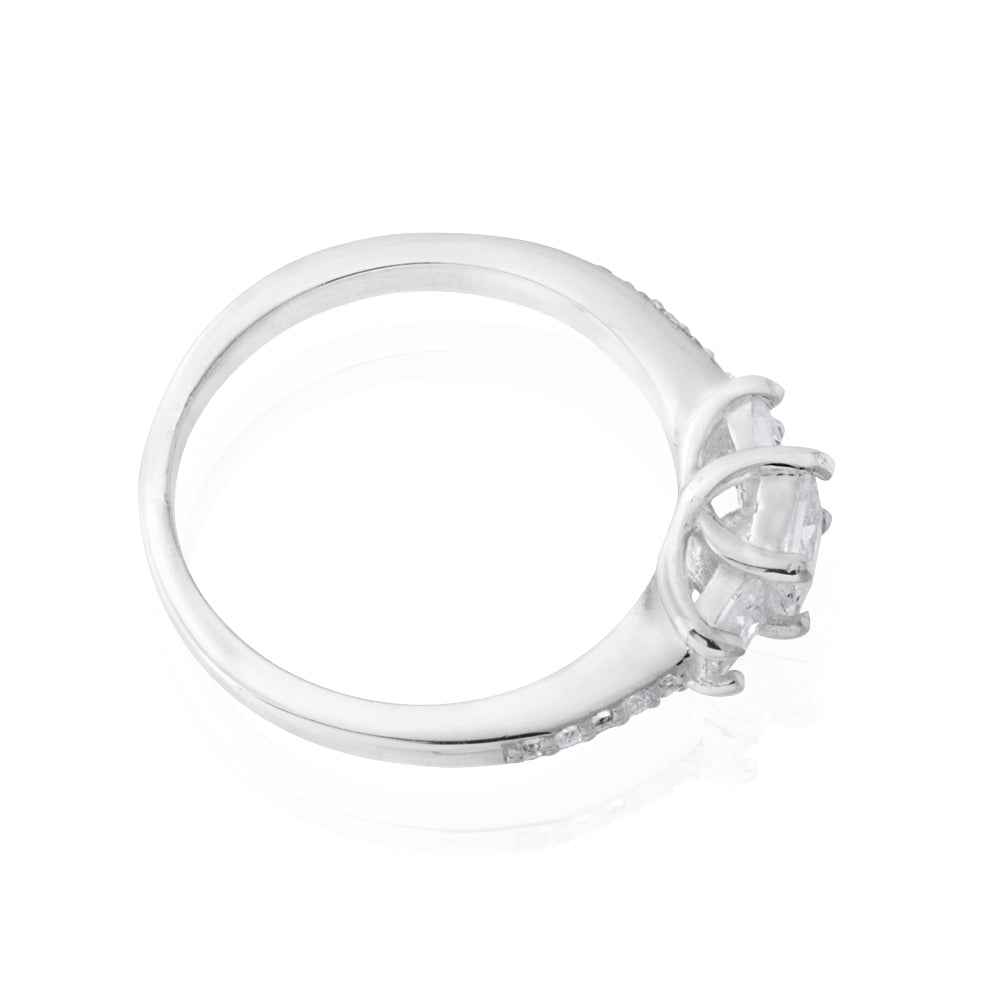 Sterling Silver Zirconia Princess Cut Trilogy Ring