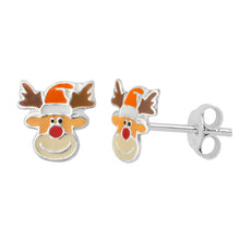 Load image into Gallery viewer, Sterling Silver Christmas Reindeer Stud Earrings