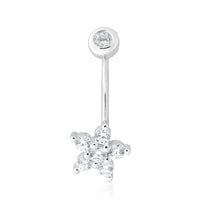 Load image into Gallery viewer, Sterling Silver Belly Bar Zirconia Flower