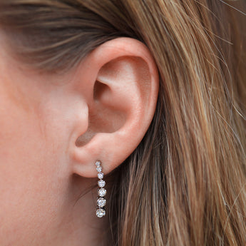Sterling Silver 1x Diamond and Zirconia Graduated Drop Earrings
