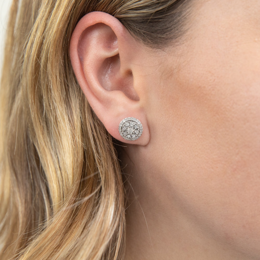 Silver 1/2 Carat Stud Diamond Earrings with 68 Brilliant Diamonds