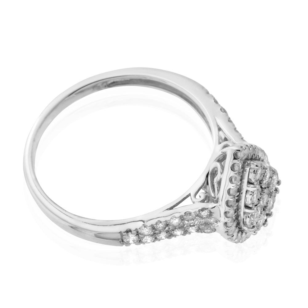 Silver 1/2 Carat Cluster Dress Ring with 55 Brilliant Diamonds