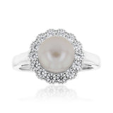 Sterling Silver Freshwater Pearl Cubic Zirconia Ring