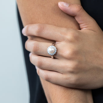 Sterling Silver Freshwater Pearl Cubic Zirconia Ring