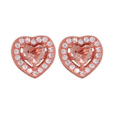 Sterling Silver Rose Plated Zirconia Heart Studs