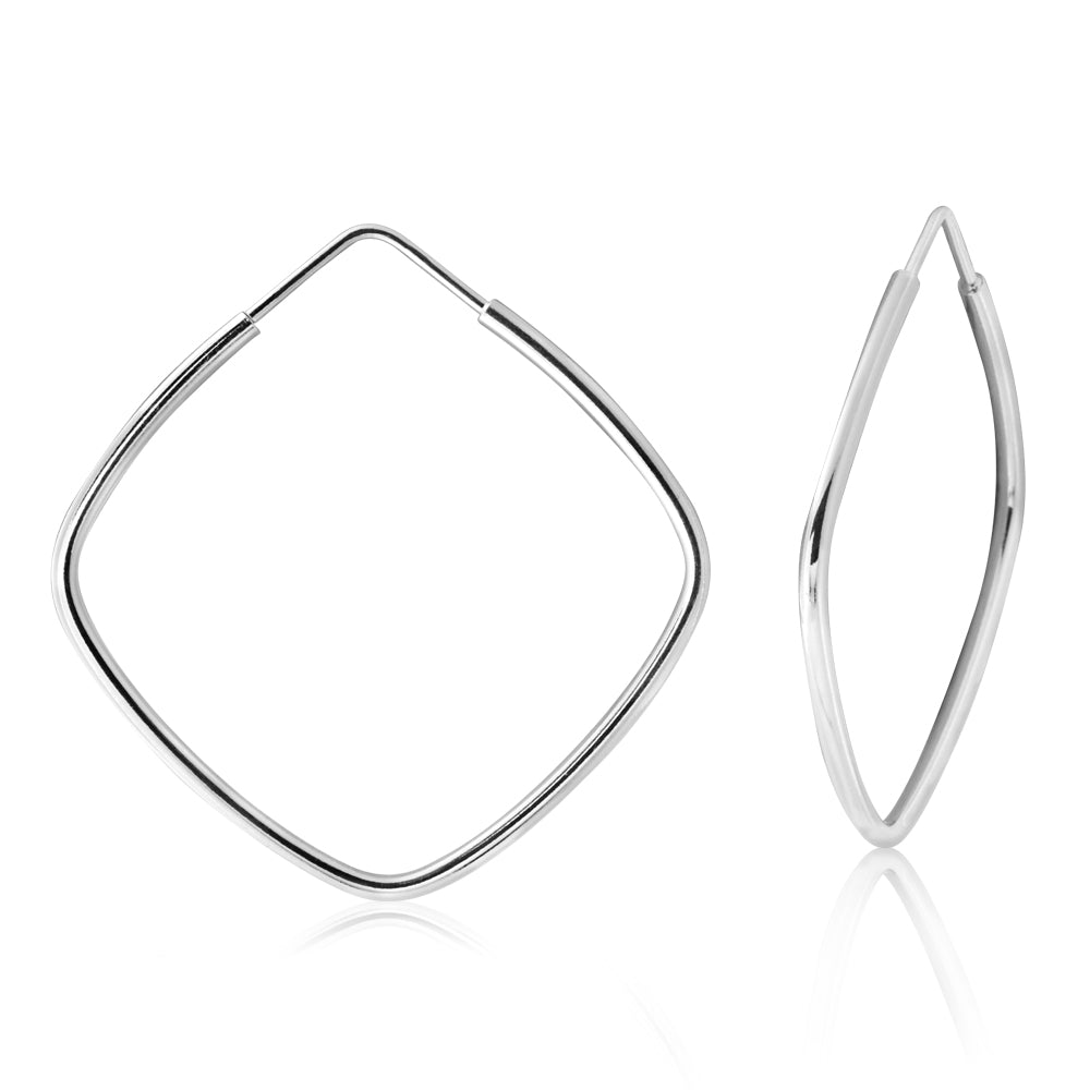 Sterling Silver 40mm Angled Square Hoop Earrings