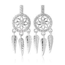 Load image into Gallery viewer, Sterling Silver Dreamcatcher Cubic Zirconia Earrings