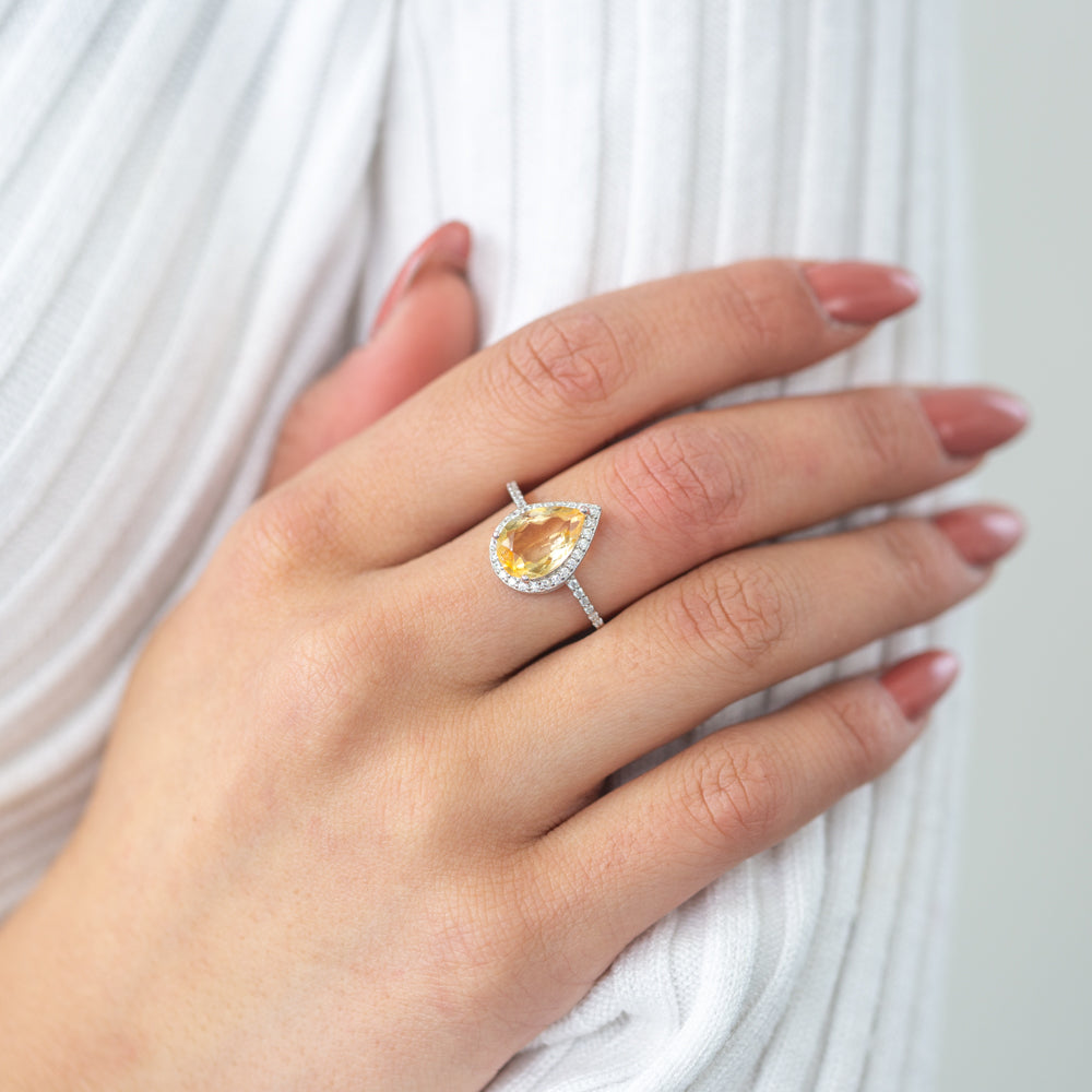 Sterling Silver Citrine and Zirconia Ring |  Sizes available:  L1/2, N1/2, P1/2