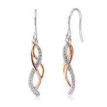 Load image into Gallery viewer, Sterling Silver Rose and Gold Plated Zirconia Weave Drop Earrings