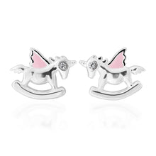 Load image into Gallery viewer, Sterling Silver Pink Enamel Rocking Unicorn Studs