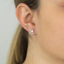 Load image into Gallery viewer, Sterling Silver Pink Enamel Rocking Unicorn Studs