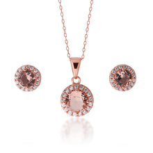 Load image into Gallery viewer, Sterling Silver Rose Plated Crystal and Zirconia Halo Stud and Pendant Set on Chain