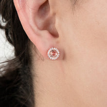 Load image into Gallery viewer, Sterling Silver Rose Plated Crystal and Zirconia Halo Stud and Pendant Set on Chain
