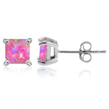 Load image into Gallery viewer, Sterling Silver 6mm Simulated Pink Opal Square Stud Earrings