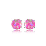 Sterling Silver 6mm Simulated 4 Claw Pink Opal Stud Earrings