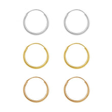 Load image into Gallery viewer, Sterling Silver Gold and Rose Plated Set of 3 12mm Sleeper Earrings