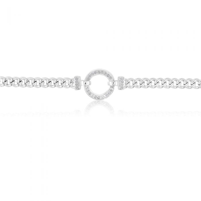 Sterling Silver 45cm Zirconia Fancy Boltring Curb Chain