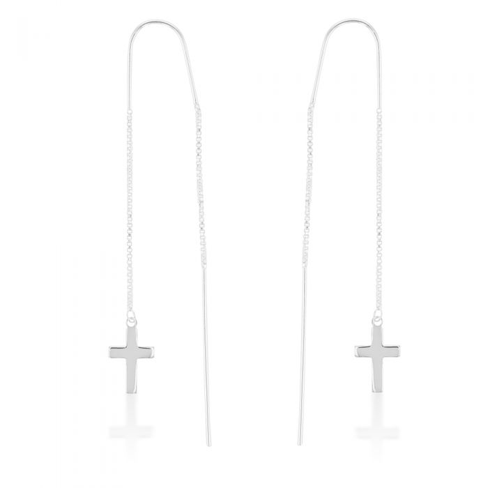 Sterling Silver Cross Threader Drop Earrings Shiels Jewellers