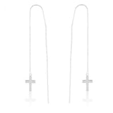 Sterling Silver Cross Threader Drop Earrings