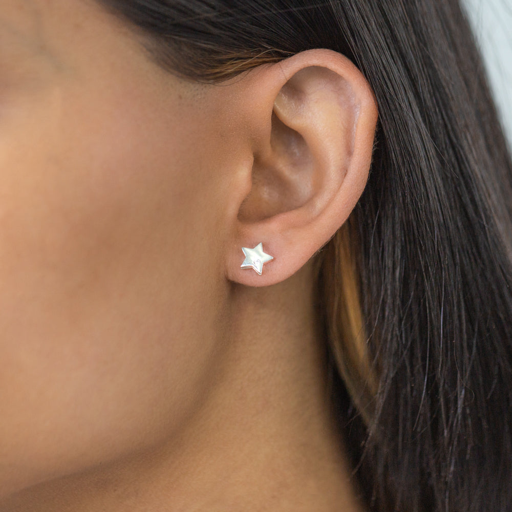 Sterling Silver Zirconia Star Stud Earrings