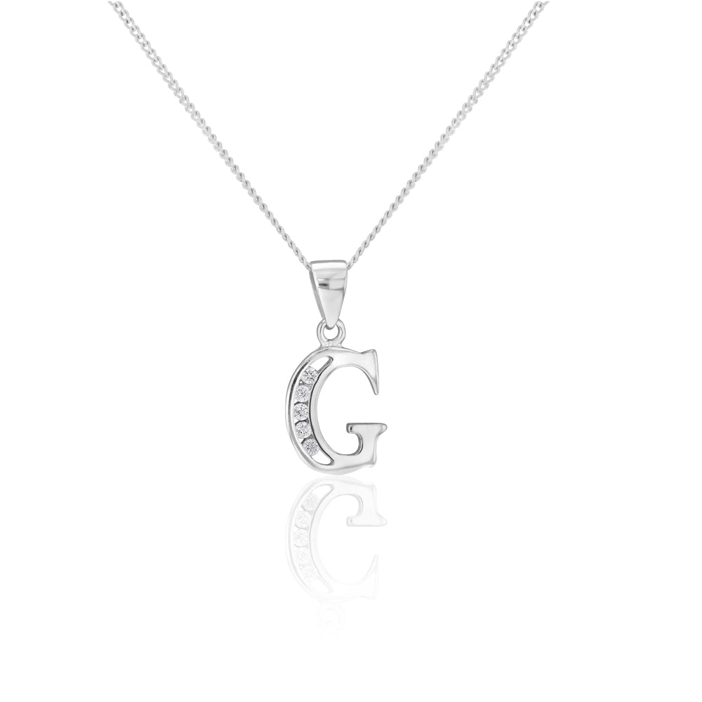 Sterling Silver Cubic Zirconia  Initial "G" Pendant