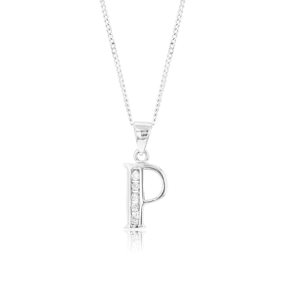 Sterling Silver Cubic Zirconia  Initial "P" Pendant
