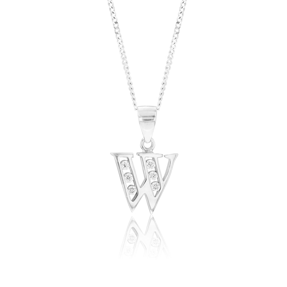Sterling Silver Cubic Zirconia Initial "W" Pendant