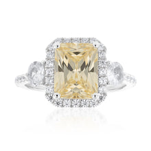 Load image into Gallery viewer, Sterling Silver Yellow And White Zirconia Emerald Cut Ring