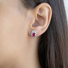 Load image into Gallery viewer, Sterling Silver Created Ruby and Zirconia Oval Earrings