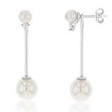 Sterling Silver White Shell Pearl and Zirconia Drop Earrings
